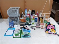 Bathroom soaps,  perfume, makeup,  makeup bag,