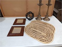Brass candle holders 2-5x15,woven place mats