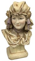 AMPHORA-TYPE BUST OF GIRL. MEASURES 13" TALL.