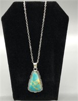 Beautiful Turquoise and Silver Pendant with Chain
