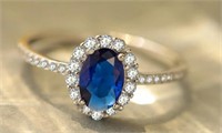 ELEGANT OVAL 1CT BLUE SAPPHIRE CZ STERLING RING