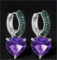 DARLING EMERALD AND LAVENDER CZ HEART EARRINGS