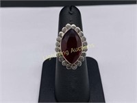STERLING SILVER FACETED RED STONE RING