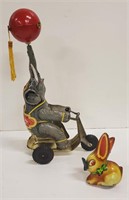 Wind up Elephant on tricycle and Hop Hop rabbit