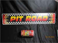 Pit Road With Flames Racing Street Sign