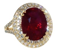 14k Gold 10.56 ct Oval Ruby & Diamond Ring