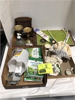 GARDENING ITEMS, CANDLE HOLDERS, HOT PLATE,