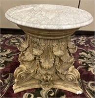 Corinthian Style Marble Top Plaster Pedestal Table