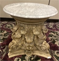 Corinthian Style Marble Top Plaster Pedestal Table