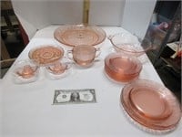 Assorted pink depression,glassware