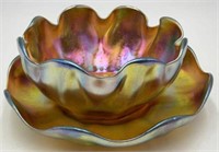 Sgd. Tiffany Small Art Glass Bowl & Underplate.