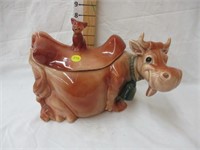 Brush Brown Cow with Cat cookie jar