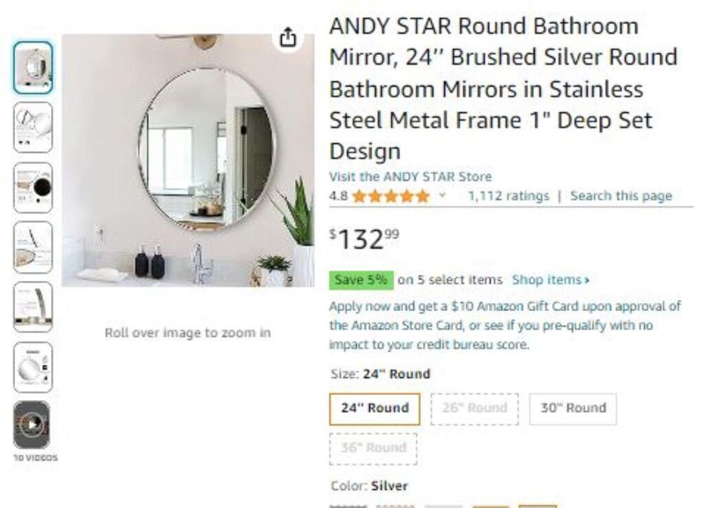 G999 ANDY STAR Round Bathroom Mirror 24