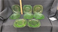 Set of 8 Madrid Vaseline glass salad plates 7 1/2