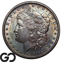 1901-O Morgan Silver Dollar, Gorgeous RAINBOW