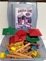 Lincoln Logs in Rubbermaid Plastic Container