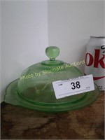 Green depression glass butter dish