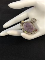 925 Sterling Amethyst Pendant with stones