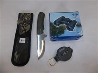 Hunting Knife,Coleman Compass & Binoculars