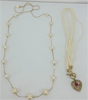 2 faux Pearl necklaces 16" and 32"