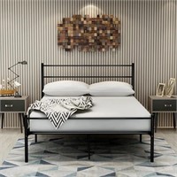 Metal Bed Frame Queen Size with Modern Headboard