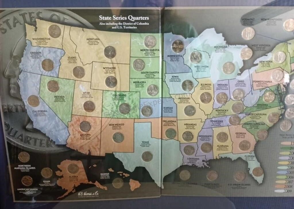 Framed State Series Quarters Map w Quarters