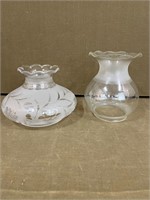 2 Antique Etched Glass Hurricane Globes