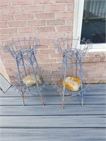 2 WROUGHT IRON PATIO PLANT STANDS, GLASS TOP PATIO