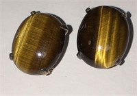 Pair Of Sterling Silver And Tiger's Eye Earrings