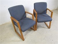 (2) Wooden Chairs w/ Blue Fabric