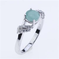 Size 7 Emerald & White Zircon Sterling Slv Ring
