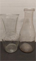 Vintage glass milk bottle and vase