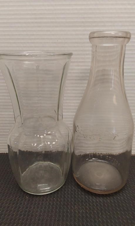 Vintage glass milk bottle and vase