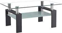 2-Tier Glass Coffee Table (Transparent+Black)