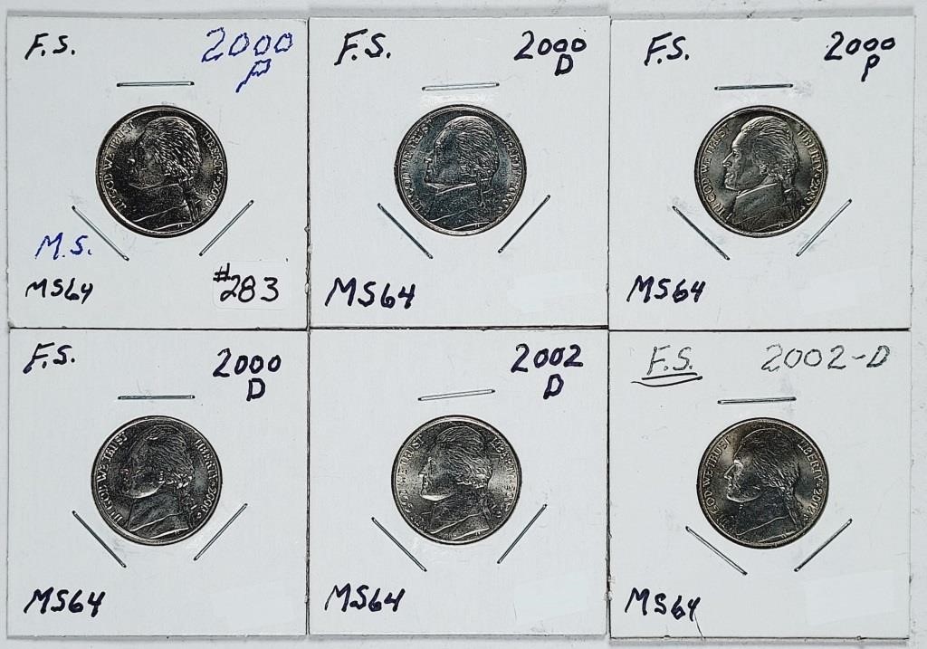 6  Jefferson Nickels  2000-P - 2002-D  MS & Steps