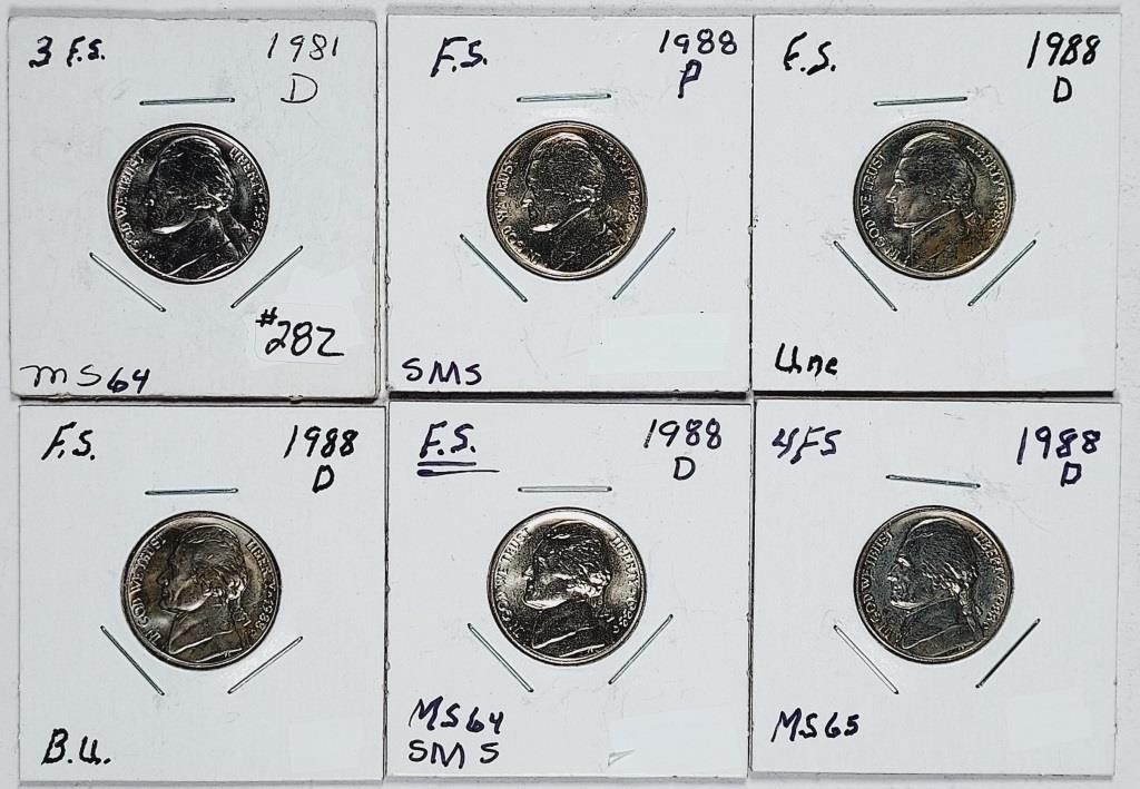 6  Jefferson Nickels  1981-D - 1988-D  MS & Steps