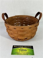 Small Longaberger Basket With 2 Leather Handles