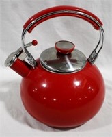 Red metal teapot, 9 x 10