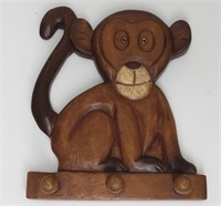 Folk Art Monkey Children's 3 Peg Coat Rack