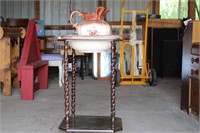 29 INCH HIGH WASHSTAND WITH BOWL AND PITCHER