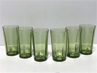 Six green glass cups