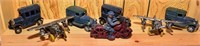 Cast iron toy cars & airplane, motorcycle -