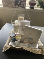 Bathroom Relaxation Gift Basket with Sea Glass Art