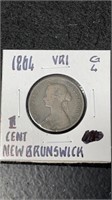 1864 New Brunswick 1 Cent Coin Graded G-4