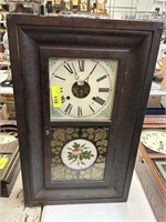 ANTIQUE REVERSE PAINTED DOUBLE WEIGHT CLOCK NOTE