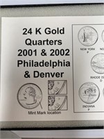 24K GOLD 2001 & 2002 QUARTERS 20 PCS TOTAL