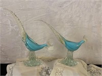 MCM Art Glass Blue Pheasants