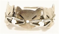 Beau Sterling Silver Cat Ring, Adjustable 2.9g