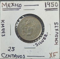 Silver 1950 Mexican coin
