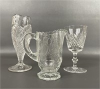 Vintage Crystal Pitcher, Goblet and Bud Vase